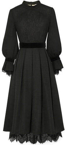 Black Lace-Trim Midi Dress