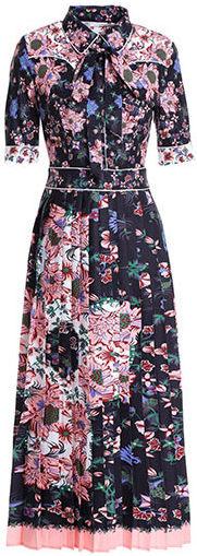 Floral-Printed Short-Sleeve Western Shirt-Dress - Back or Blue