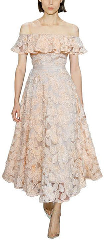 Cold-Shoulder Leaf-Embroidered Dress