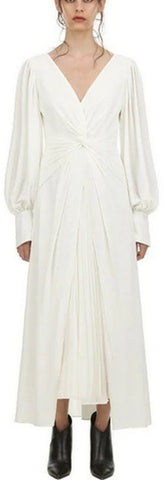 V-Neck Pleat-Paneled Dress