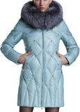 Rhinestone Studded Fur-Collar Puffer Down Coat, Light Blue