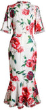 Floral Print Ruffle-Trim Midi Dress