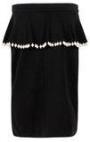 Pearl-Embellished Black Ruffle Skirt