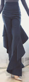 'Beata' Ruffle Flared High-Waist Trousers - Blue or Black