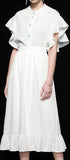 Ruffle-Sleeve Textured White Blouse and Skirt Set