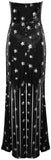 Black Strapless Sequined Fringed Gown