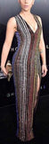 Sequin-Embellished Long V-Neck Gown