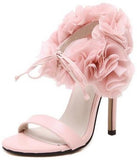 Ruffled Flower-Ankle Leather Sandals in Pink or Black - DESIGNER INSPIRED FASHIONS