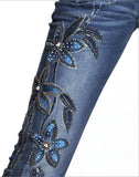 Embellished Floral Faded Denim Jeans - DESIGNER INSPIRED FASHIONS