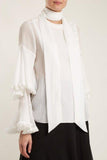 Bell-Sleeved Tie-Neck Blouse