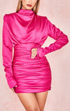 Draped Ruched Satin Mini Dress, Hot Pink
