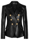 Black Faux-Leather Double-Breasted Blazer