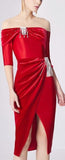 Crystal-Embellished Off-the-Shoulder Evening Dress