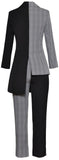 Contrasting Asymmetrical Blazer Jacket and Pant Suit