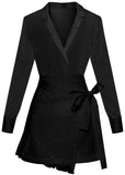 Satin Blouse with Lace-Detailed Wrap Mini Skirt