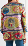 Tiger Cards Print Reversible Knit Stripe Cardigan Sweater