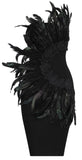 Feather-Embellished Strapless Embroidered Mini Dress