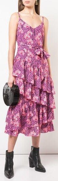 Leopard Print Tiered Pink Dress