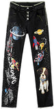 Printed Button-Fly Jeans