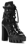 Rope Lace-Up Leather Boots in Black