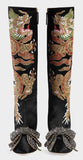 Dragon Satin Mid-Heel Knee Boot, Black