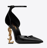 Opyum D'Orsay Pumps In Patent Leather with Bronza Snake Heel