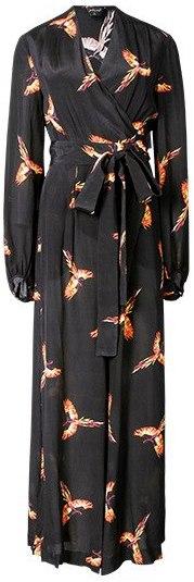 Bird Printed Wrap Wide-Leg Jumpsuit