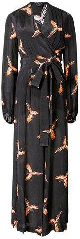 Bird Printed Wrap Wide-Leg Jumpsuit