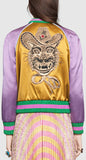Embroidered Color-Contrast Satin Bomber Jacket - DESIGNER INSPIRED FASHIONS