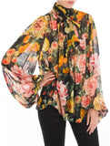 Floral Tie-Neck Chiffon Blouse