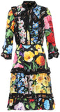Butterfly-Ruffle-Trim Floral Print Dress