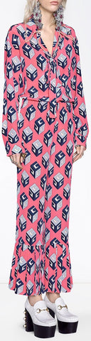GG Wallpaper Print Blouse with Tie & Pleated-Hem Pants