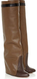 Knee Wedge Brown Leather Boots - DESIGNER INSPIRED FASHIONS