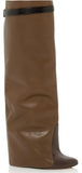 Knee Wedge Brown Leather Boots - DESIGNER INSPIRED FASHIONS