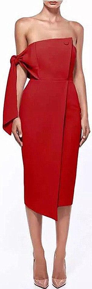 Shoulder Tie Dress, Red