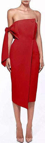 Shoulder Tie Dress, Red
