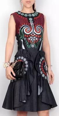 Embroidered Ruffled Denim Dress - DESIGNER INSPIRED FASHIONS