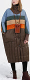 Striped Oversized Puffer Coat with Knit Collar & Cuffs