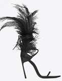 Iris 105 Feather Sandals, Black Feathers and Black Leather