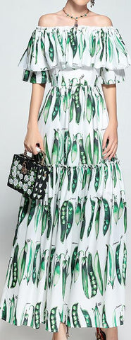 Snap Pea Print Off-the-Shoulder Maxi Dress