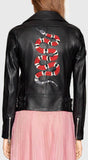 Genuine Leather Jacket with Appliques - DESIGNER INSPIRED FASHIONS
