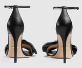 Leather Sandals with Jeweled Leather Bow