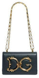 Girls Barocco Leather Shoulder Bag, Black