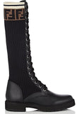 Leather and Knit Combat Knee Boots
