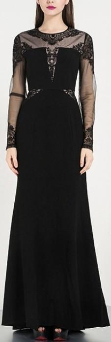 Sheer-Paneled Gown, Black or Pink