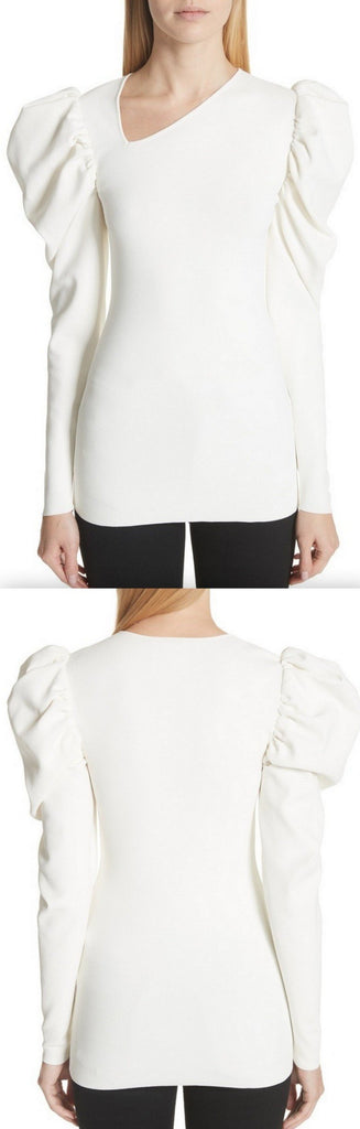Puff Sleeve Asymmetrical Neck Top | DESIGNER INSPIRED FASHIONS