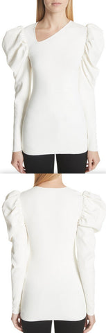 Puff Sleeve Asymmetrical Neck Top | DESIGNER INSPIRED FASHIONS