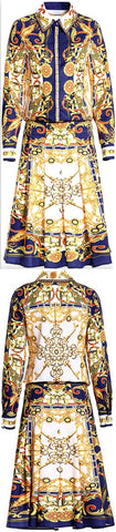 Printed Shirt and Pleated Skirt Set