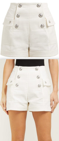 Button-Embellished Shorts, White