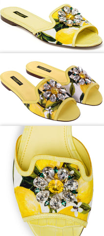 'Bianca' Lemon Printed Embellished Sandals | DESIGNER INSPIRED FASHIONS